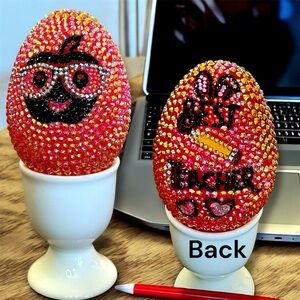 Easter Egg, Best Teacher Rhinestone Egg, Spring Decoration, Vase Filler, Apple